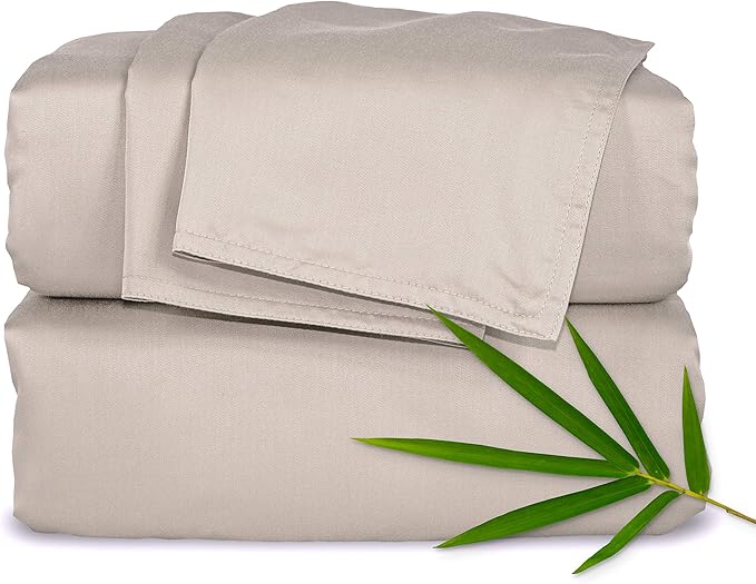 Pure Bamboo Split King Sheets, Genuine 100% Organic Viscose Derived from Bamboo Bed Sheet Set, Soft & Cooling, Double Stitching, 2 Fitted Sheets (Split King, Sand)