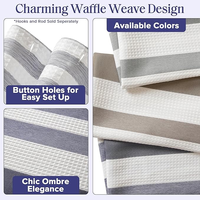 Madison Park Shower Curtain Spa Waffle Weave Wide Shower Curtain for Bathroom 3M Scotchgard Moisture Management, Spa Quality Modern Shower Curtains for Bathroom, Extra Width: 108"x72" Blue Ombre