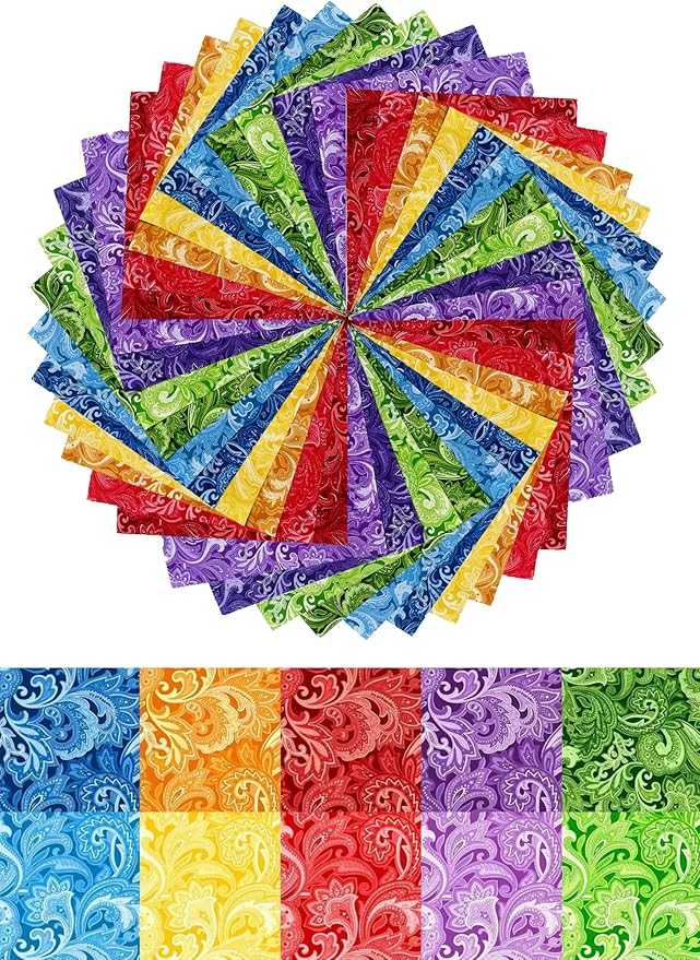 HANPATQUI 50PCS 12 x 12 inch Paisley Printed 100% Cotton Fat Quarters Fabric for Sewing and Quilting Bundles Precut Fabric Square for DIY Craft Patchwork