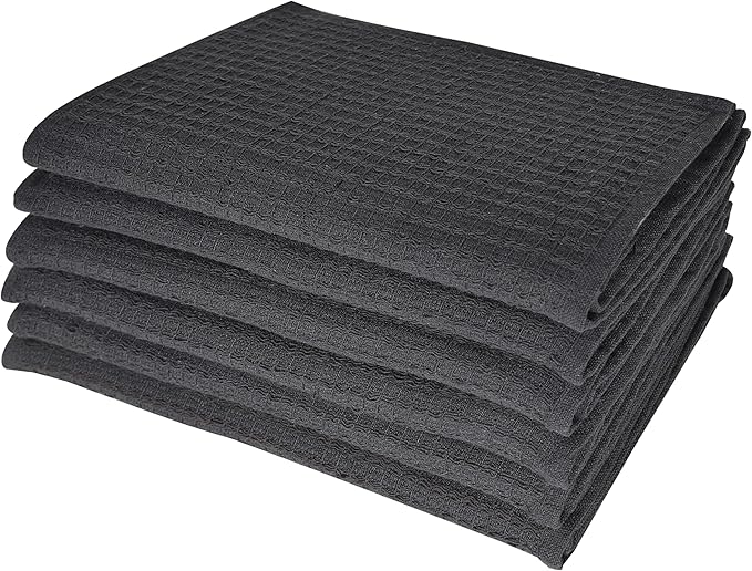 Candy Cottons Dish Towels|Kitchen Dish Cloths Two-Sided Waffle Terry|13x28 Inches 100% Cotton Dish Rags Washing Dishes|Super Absorbent Reusable Quick Drying Dish Towels| 6-Pc Set Grey
