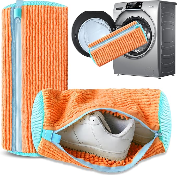 Xinambyh 2Pcs Reusable Shoe Washing Machine Bag for Washer and Dryer:Free Up Hands, Prevent Deformation,shoe bag with Zipper Protection Design, Use for all Shoes,Sports Shoes(Yellow) (A-Orange)