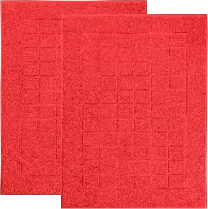 Superior 100% Cotton Bathmat Set, Bath Mats, Bathroom Decor, Shower, Bathtub Essentials, Home Accessories, Small Washable Rug, No Backing, Heavyweight, Nora Collection, Set of 2, 22" x 35", Red