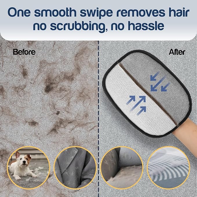 JMFANGLIU Upgraded Pet Hair Removal Gloves with 5-Finger Design,Reusable Electrostatic Mitts with Enhanced Grip, Quickly Remove Cat & Dog Hair from Sofas, Beds, Clothes, Carpets，1PCS