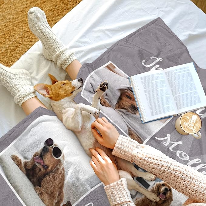 Ecautly Personalized Pets Blanket with Photos, Custom Dog Blanket for Small Dogs, Personalized Dog Blankets with Picture, Dog Memorial Gifts for Loss of Dog, Gifts for Pets Bereavement/Passing Away
