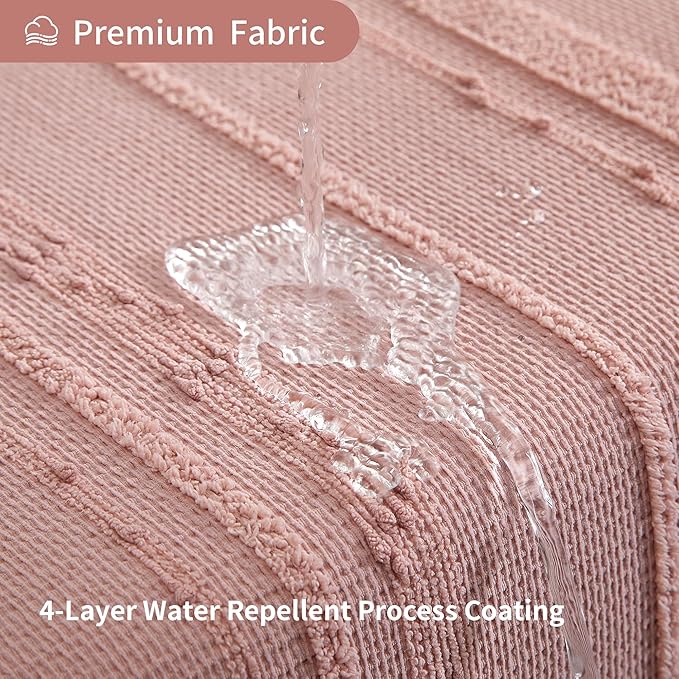 Lameirose Pink Shower Curtain Boho, Cotton Blend Waffle Shower Curtain Textured, Fabric Shower Curtains for Bathroom, Washable 72 x 72