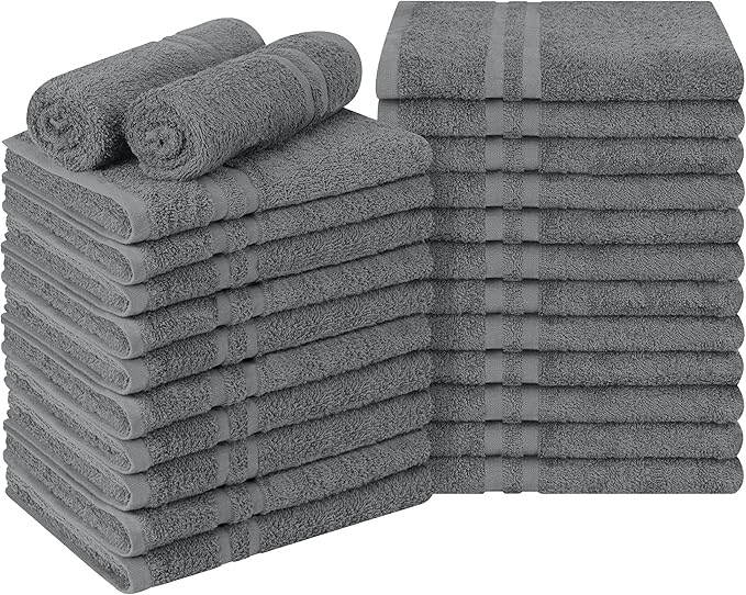 RIVERSIDE Pack of 24 Salon Towels Set (Not Bleach Proof), 16 x 26 Inches, 100% Ring Spun Cotton, Highly Absorbent & Quick Dry Hand Towels for Salon, Barber, Gym, Spa, Bathroom & Home, Grey