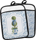 Blue and White Chinoiserie Floral Pot Holders with Pockets, Blue Coquette Bow Porcelain Floral Pot Holders Heat Resistant Oven Mitts Hot Pads for Kitchen Baking Cooking,Potholders for Kitchens