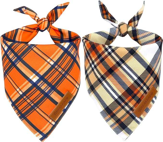 Realeaf Fall Dog Bandanas 2 Pack, Reversible Pet Scarf for Boy and Girl, Premium Durable Fabric, Holiday Halloween Thanksgiving Bandana for Large and Extra Large Dogs (X-Large)