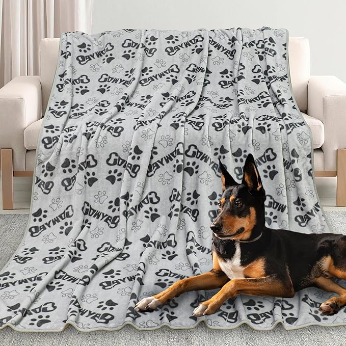 Gowyeg Dog Blankets for Large Dogs Upgraded, Dog Cat Flannel Blankets Washable, Cute Bone Paw Print Blanket for Bed Cover, Couch, Crate, 80x60 inch