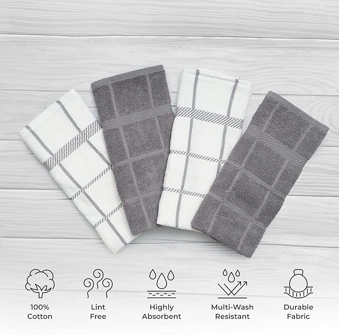 Mellow Buff 100% Cotton Terry Dish Cloth & Dish Towel, 6 Pack, Super Soft and Absorbent Kitchen Towels, Perfect for Kitchen Cleaning and Dish Washing (Grey (DT and DC Combo))