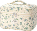 HBselect Christmas Gifts Large Quilted Makeup Bag, Cute Cotton Travel Makeup Bag with Handle, Portable Coquette Floral Make up Bags, Toiletry Organizer Make up Bags for Women Teen Girls Mom