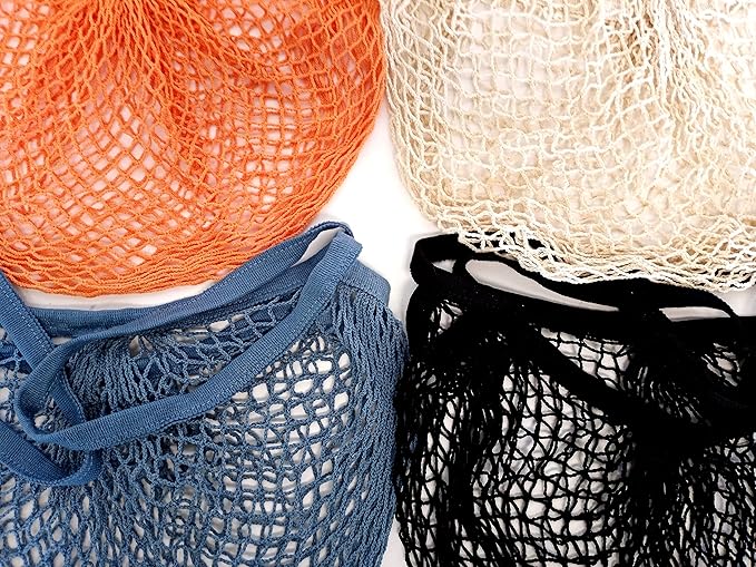 Homeneeds Reusable Long Handle Grocery Bags, Fruit and Vegetable Shoulder Bag, Washable Cotton Mesh String Organizer Shopping Handbags