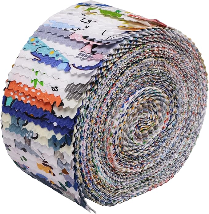 Hanjunzhao Dinosaur Fabric Jelly Rolls for Quilting, 42 Strip 2.5" x 44" Dinosaur Jelly Roll Fabric, Soft Cotton Material Strips for Baby Boy Kids Blanket, Rug, Upholstery, Home Décor, and Crafts