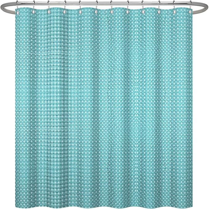 ggaimwf 72x72 Inch Solid Color Shower Curtain for Bathroom Waffle Bath Water Resistant Fabric Curtains Tiff-Any Blue Modern Thick Shower Stall Curtain with Metal Hooks