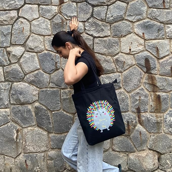 Ecoright Tote Bag for Women with Zipper, Small Tote Bag, Canvas Bag, Reusable Cotton Bag for Beach, Grocery, School & Work