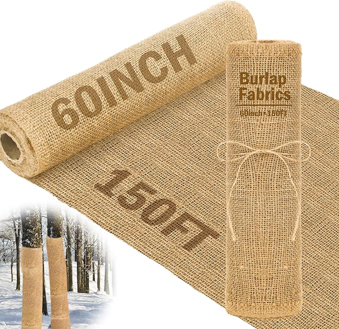 Buryeah 60 Inch x 100 ft Burlap Fabrics Roll Natural Gardening Multipurpose Burlap Weed Barrier Garden Landscape High Density Fabric Jute for Outdoor Home Craft Party Decor Wedding