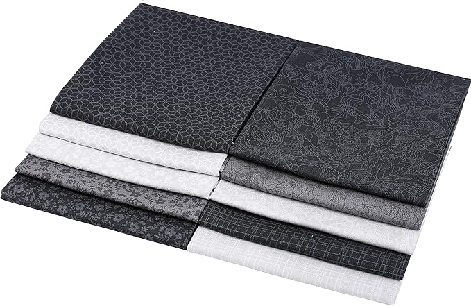 Craftido -25 Options- 100% Cotton Quilting Fabric Bundles 10pcs Fat Quarters 18”x21”-Medium Weight 5.2 oz- Soft Cotton for Quilting, Sewing Project, Patchwork, DIY Crafts – Monochrome
