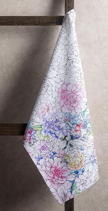 Maison d' Hermine Kitchen Towels Set of 3 100% Cotton 27.50" x 20" Reusable Cloth Tea Dish Towels Absorbent with Hanging Loop for Kitchen, Home, Dining, Cocktail Parties Spring/Summer (Floral Love)