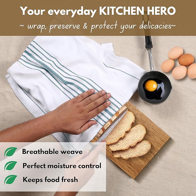 Native Fab Stripe Kitchen Towels 4 Pack Scandia Herringbone Weave 16"x26" - Cotton Kitchen Cloth, Super Absorbent Dish Towels, Multi Purpose Quick Dry Kitchen Washcloths - Teal Green White