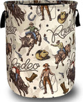 Western Cowboy Laundry Basket Oxford Cloth Cowboy Hat Funny Laundry Hamper With Handle Portable Clothes Storage Basket Foldable Western Print Laundry Bag 18.9"x16.5" For Laundry Room/Bedroom/Bathrooms