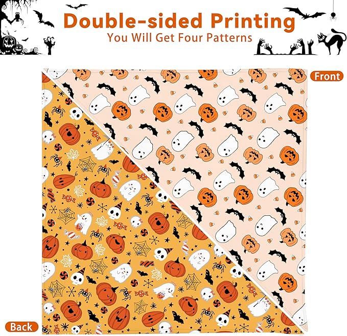 Halloween Dog Bandanas Reversible 2 Pack, Cute Pumpkin Ghost Bat Halloween Pet Bandanas for Dogs Set Adjustable Triangle Holiday Scarves for Medium Large Extra Large Boy Girl Dogs