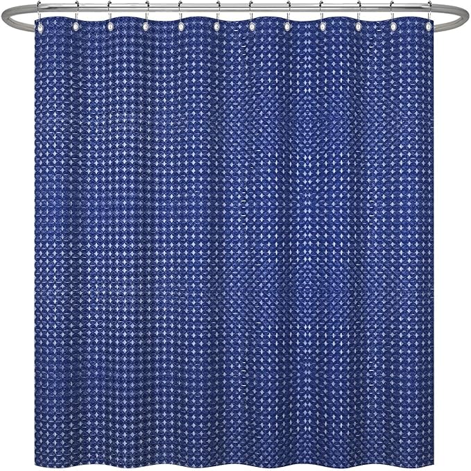 ggaimwf 72x72 Inch Solid Color Shower Curtain for Bathroom Waffle Bath Water Resistant Fabric Curtains Navy Blue Modern Thick Shower Stall Curtain with Metal Hooks