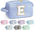 YOOLIFE Birthday Gifts for 6 7 8 9 10 11 12 13 14 15 Year Old Teen Girl - Initial Makeup Bag Letter Toiletry Pouch Cosmetic Case, Personalized Teen Girl Gifts Trendy Stuff Party Favor, Blue E