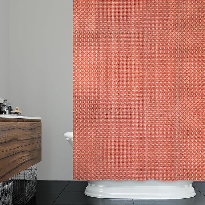 ggaimwf 72x78 Inch Solid Color Shower Curtain for Bathroom Waffle Bath Water Resistant Fabric Curtains Coral Modern Thick Shower Stall Curtain with Metal Hooks