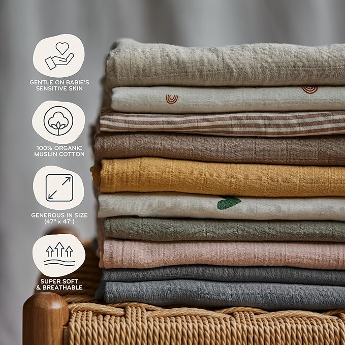 Huxie Swaddle - 100% Organic Cotton - Muslin Swaddle Blankets for Newborn, 47" x 47" 2-Pack (Blush/Soft Grey)