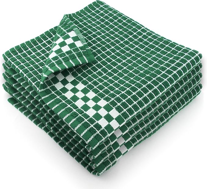 Fecido Classic Dark Kitchen Dish Towels with Hanging Loop - Heavy Duty Absorbent Dish Clothes - European Made 100% Cotton Tea Towels - Set of 4, Dark Green