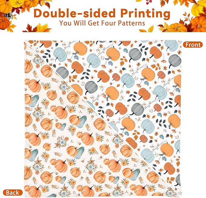 Fall Dog Bandana Reversible 2 Pack Small, Cute Autumn Pumpkin Floral Hedgehog Fall Pet Bandanas Set Adjustable Triangle Holiday Scarves for Small Medium Boy Girl Dogs
