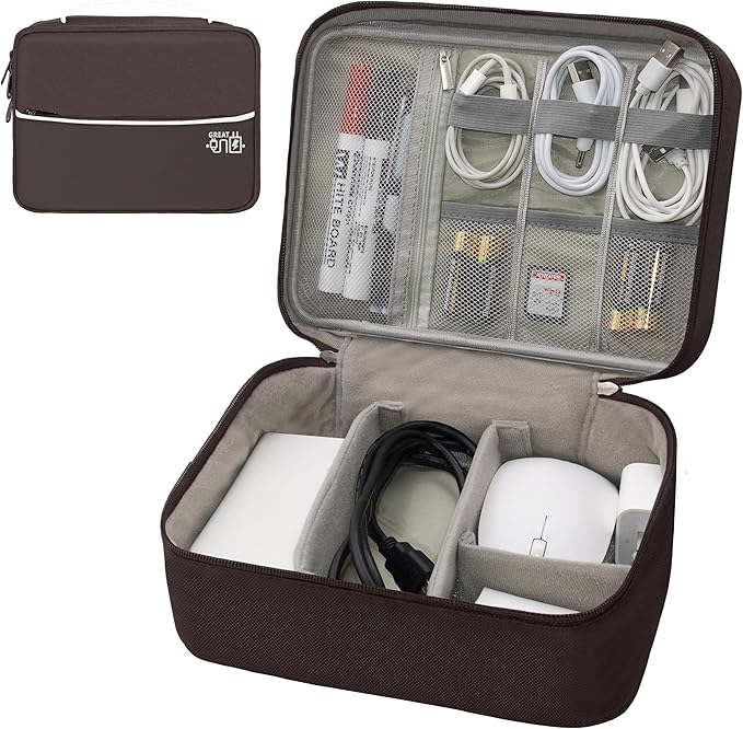 Miavers Electronics Organizer,Travel Cord Organizer Pouch, Portable Cable Organizer Bags, Waterproof Electronic Accessories Storage Case for Cables, Cords, Charger, Phone (Double Layer-Brown)