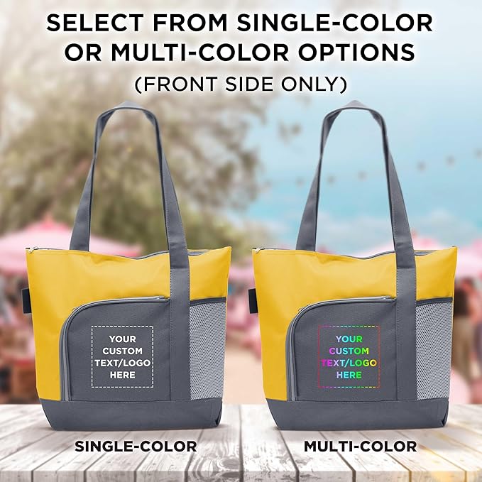 DISCOUNT PROMOS Custom Go Getter Sport Tote Beach Bags Set of 12, Personalized Bulk Pack - Reusable, Great for Shopping, Beach, Picnic, Other Outdoor Adventure - Yellow