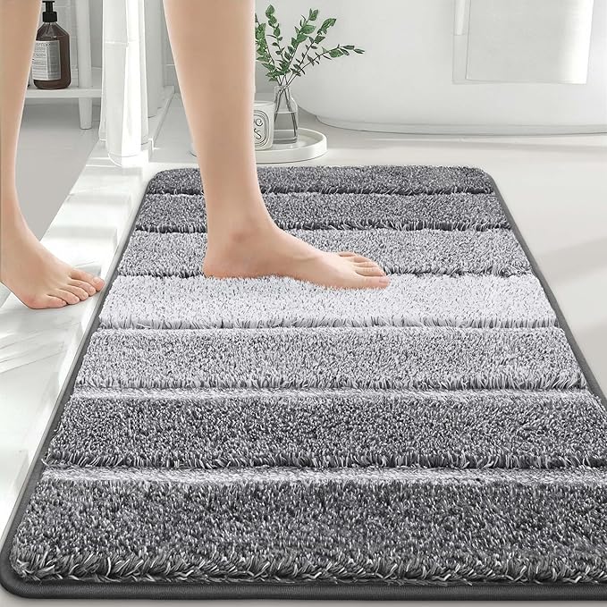 COSY HOMEER Bathroom Rugs 36"x24", Ultra Soft Absorbent Bath Mat with Non-Slip TPR Backing, Machine Washable Shaggy Rug for Bathroom Floor, Grey