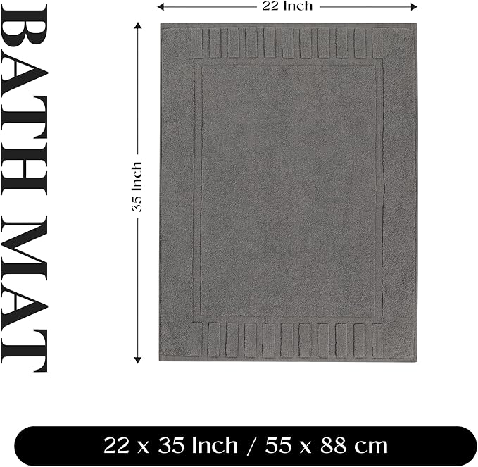 Superior 100% Cotton Bathmat Set, Bath Mat, Bathroom Decor, Shower, Bathtub Essentials, Home Accessories, Washable Rug, Absorbent, Quick Dry, Leo Collection, Set of 2, 22" x 35", Graphite