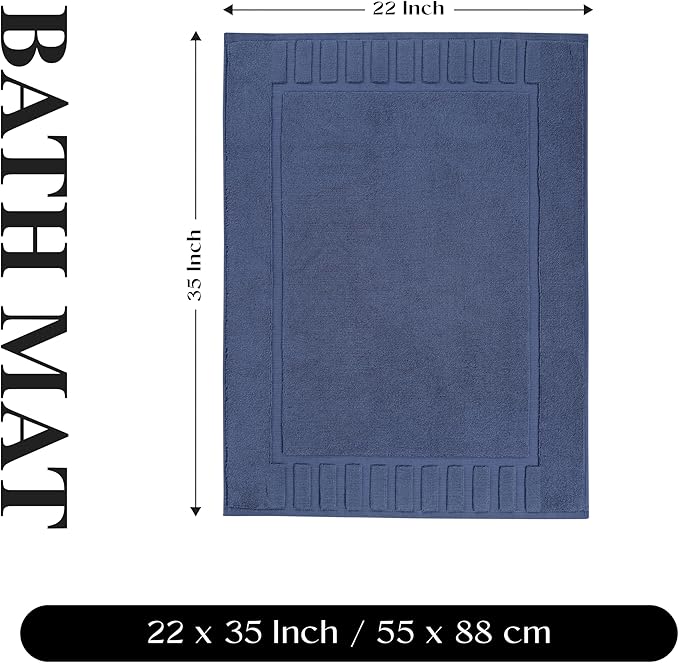 Superior 100% Cotton Bathmat Set, Bath Mats, Bathroom Decor, Shower, Bathtub Essentials, Home Accessories, Washable Rug, No Backing, Heavyweight, Leo Collection, Set of 2, 22" x 35", Navy Blue