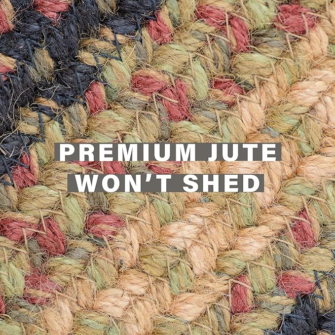 Homespice Highland Multi Color Braided Rugs 27x45 - Small Jute Braided Kitchen Rugs for Country Decor