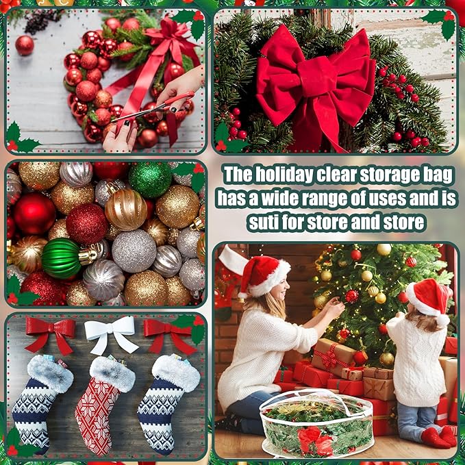 Zhengmy 15 Pcs 30 Inch Christmas Wreath Storage Bags Transparent Wreath Storage Container Bulk Wreaths Box with Dual Zippers and Handles for Xmas Holiday Wreaths Garland