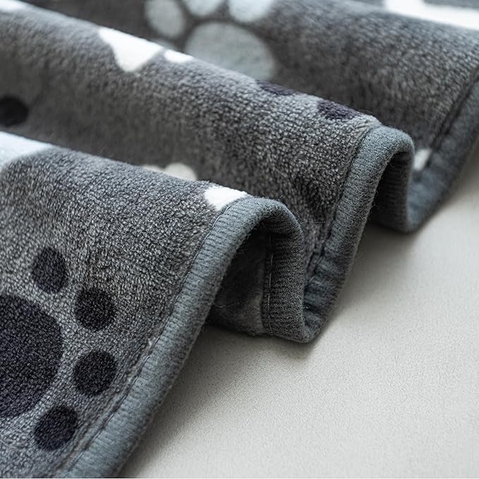 AIWEK Dog Blanket Paw Bone Pattern 1 Pack 2 Super Soft Warm Flannel Sofa Cover Car Bed Protector, Urine Proof Washable Outdoor Pet Blanket for Puppy Large Dogs & Cats,40"*30" Grey