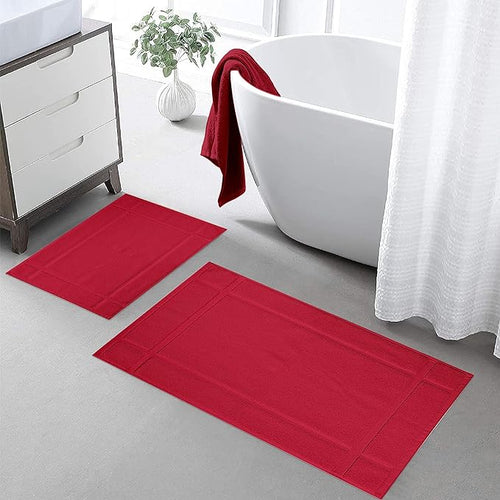 Ample Decor Bath Mats 100% Cotton 24 X 17 & 34 X 20 Inches, Oeko Tex Certified 1350 GSM Solid Construction Thick & Plush, Super Absorbent for Bathroom Floor, Shower – Christmas Red