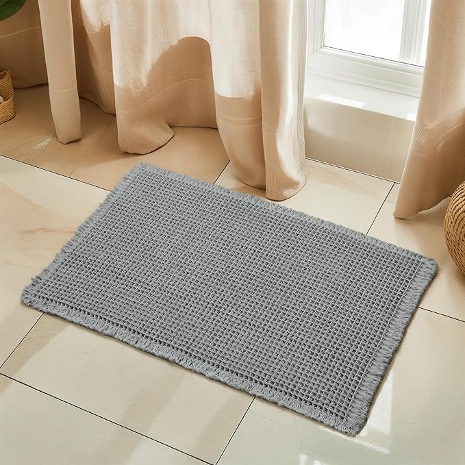 SUBRTEX Waffle Braided Bath Mat, 24" x 36" Soft Waffle Bath Rugs, Absorbent Non Slip Bathrooom Mats, Machine Washable Area Rug for Bathroom, Quick Dry, Gray