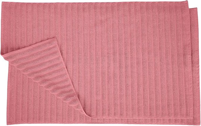 Superior Striped Bath Mat 2-Pack, 100% Combed Cotton, Luxury Spa Ribbed Texture, Durable and Washable Bathroom Mats - Rosewood, 22" x 35" each