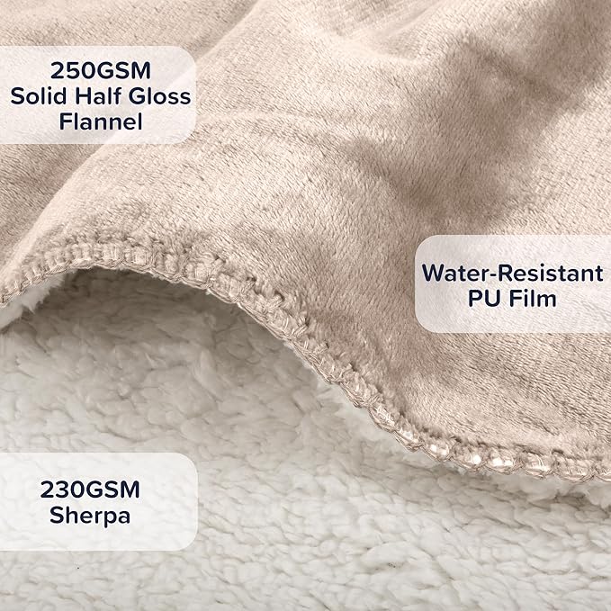 PETMAKER Dog Blanket - 80x100in Reversible Sherpa Blanket - Throw Blankets for Bed, Couch, Crate, or Car - Machine Washable Puppy Essentials (Tan)