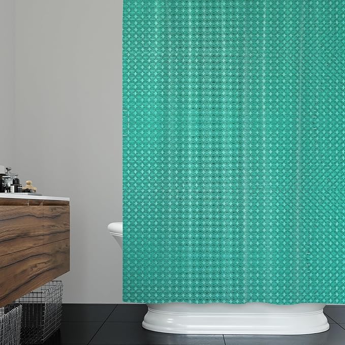 ggaimwf 60x72 Inch Solid Color Shower Curtain for Bathroom Waffle Bath Water Resistant Fabric Curtains Jungle Green Modern Thick Shower Stall Curtain with Metal Hooks