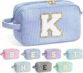 YOOLIFE Gifts for Women Teen Girls Kids - Initial Makeup Bag Cosmetic Case Toiletry Pouch, Birthday Gifts for Women Friends Sister Teacher, Blue K