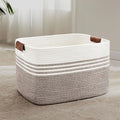 SunNewt 72L Large Laundry Basket with Leather Handles for Living Room Storage, Woven Rope Baskets Bin for Blanket, Kids Toy, Gifts, Wicker Hamper for Bedroom Dirty Clothes, 22"x17"x12" Dark Brown
