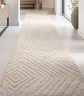 Well Woven Custom Size Hallway Stair Runner - Choose Your Length - 27 Inches Wide x 99 Feet Long Runner (27" x 99' Runner) Rug - Ivory Relajo Soft Touch, Modern Geometric - Hi-Lo Pile