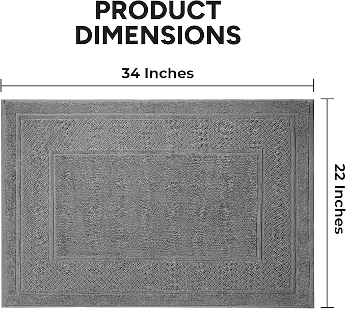 Avalon Towels Grey Bath Mat - 100% Cotton Set of 2 Absorbent Bathmat - Bathroom Mats Quick Dry Bath Mats for Bathrooms (22x34 Inches)