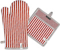 AMOUR INFINI Striped Pot Holders and Oven Mitts Heat Resistant Non Slip Reusable Set of 1 Oven Mitt and 1 Pot Holder Oven Gloves Pot Holder for Cooking (Rust)