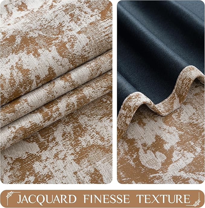 Beauoop Brown Floral Jacquard Blackout Curtains 63 Inches Long 2 Panels for Bedroom Living Room Chenille Flower Room Darkening Thermal Insulated Soundproof Grommet Window Treatments Drapes, 52x63